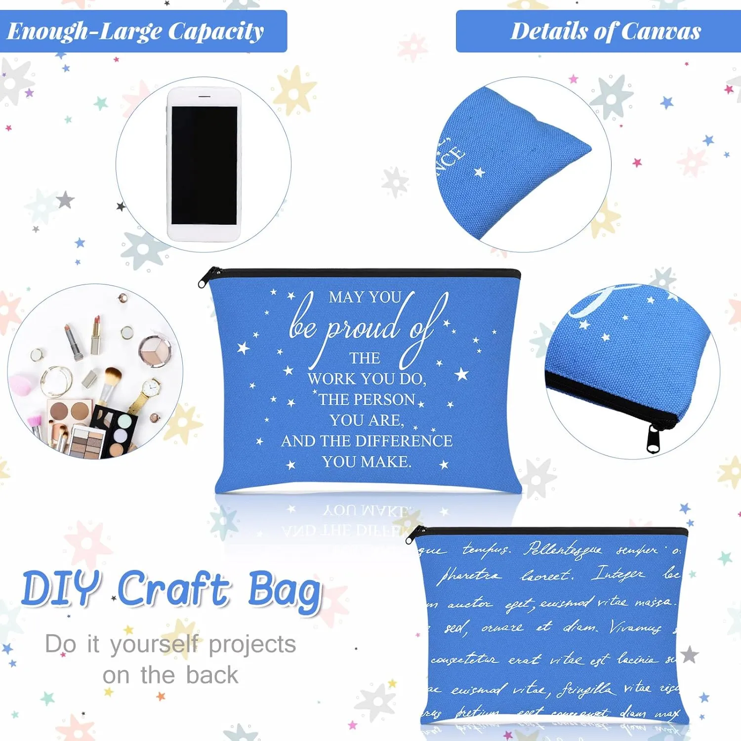 Sieral 20 Pcs Employee Appreciation Week Gifts Cosmetic Bags May You Be Proud Gift Cosmetic Pouch Motivational Gift Canvas Bag with Zipper Appreciation Makeup Bags for Team Volunteer(Multicolor)