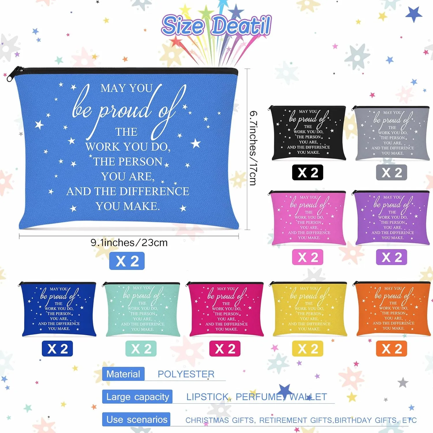 Sieral 20 Pcs Employee Appreciation Week Gifts Cosmetic Bags May You Be Proud Gift Cosmetic Pouch Motivational Gift Canvas Bag with Zipper Appreciation Makeup Bags for Team Volunteer(Multicolor)