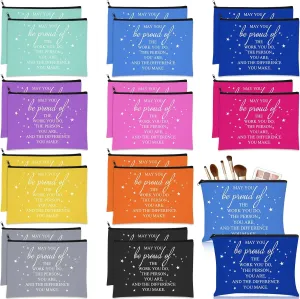 Sieral 20 Pcs Employee Appreciation Week Gifts Cosmetic Bags May You Be Proud Gift Cosmetic Pouch Motivational Gift Canvas Bag with Zipper Appreciation Makeup Bags for Team Volunteer(Multicolor)