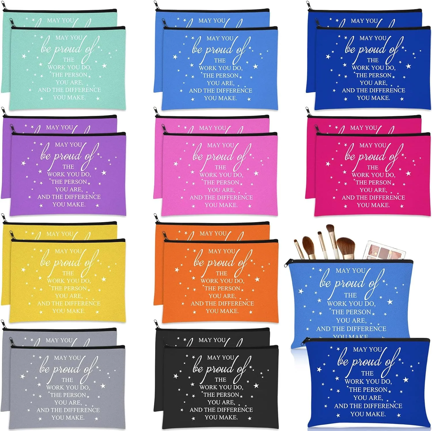 Sieral 20 Pcs Employee Appreciation Week Gifts Cosmetic Bags May You Be Proud Gift Cosmetic Pouch Motivational Gift Canvas Bag with Zipper Appreciation Makeup Bags for Team Volunteer(Multicolor)
