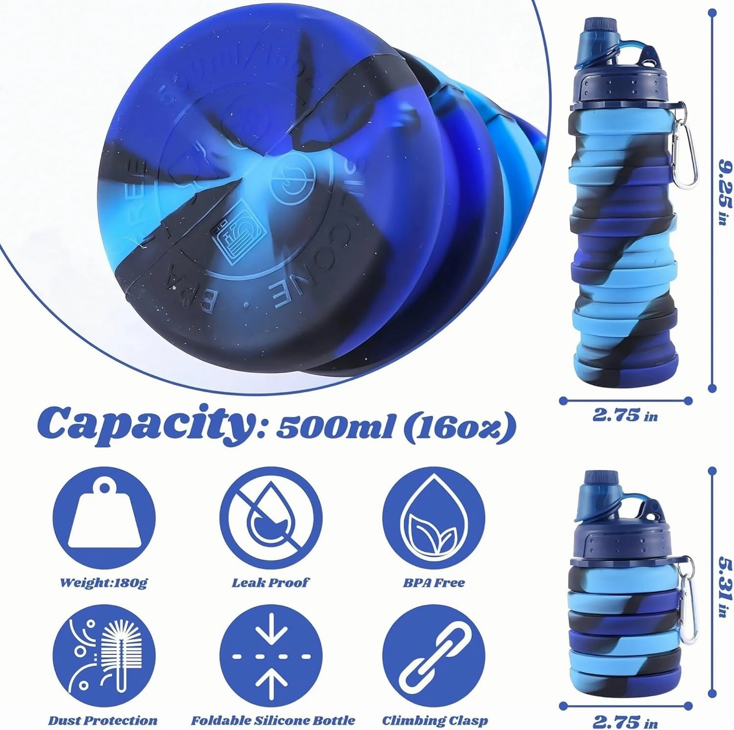 Silicone Collapsible Sports Cup Men and Women Telescopic Cup Creative Outdoor Travel Bottle Portable Cold Water Bottle(Purple)