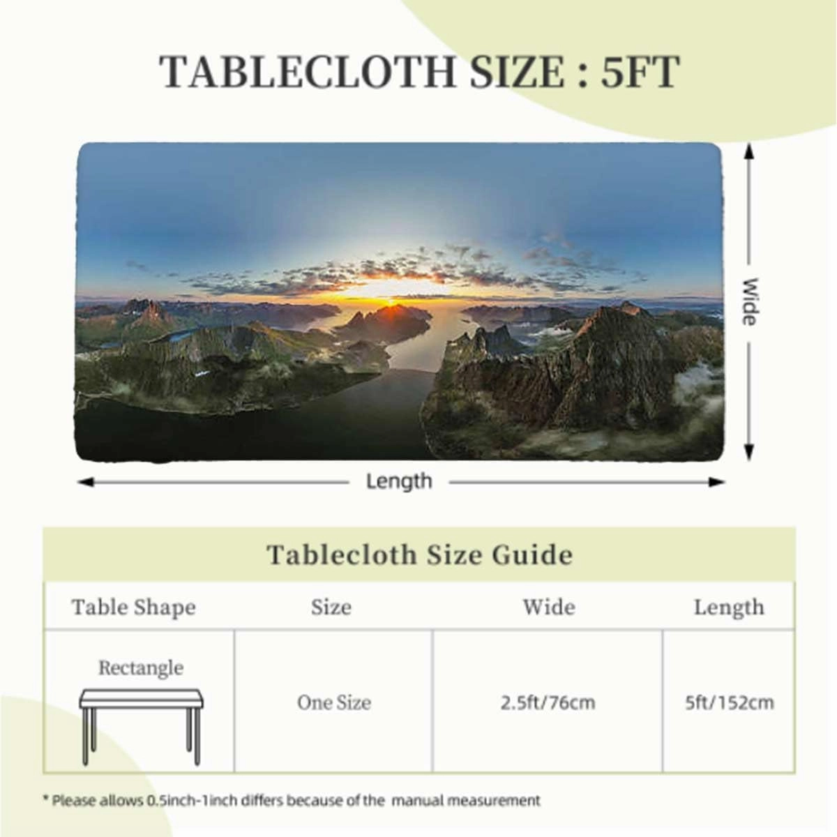 Slate Blue Orange Elastic Tablecloth Mountain Range with Creek Art Waterproof Tablecloths for Picnic, Camping, Indoor, Outdoor Aerial View Fits up 5 Foot Tables