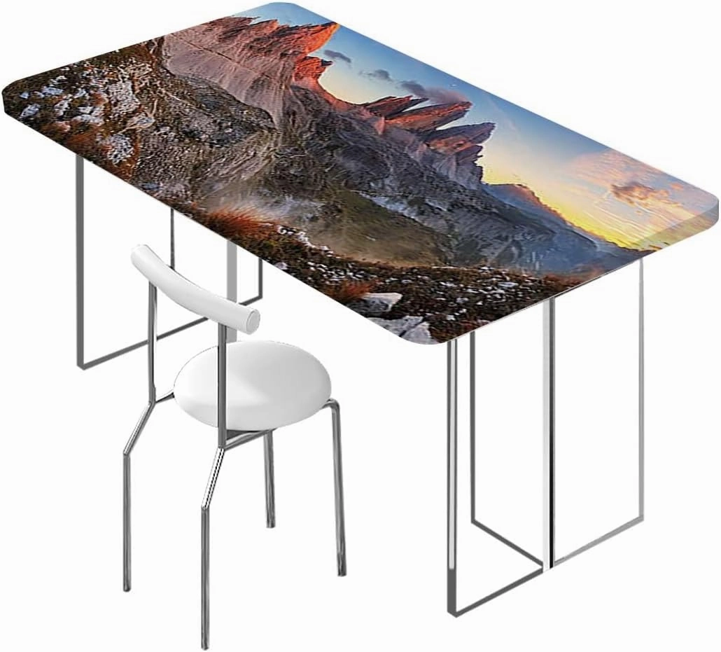 Slate Blue Orange Rectangle Tablecloth, Mountain Range with Creek Art Rectangle Table Cover for Outdoor Picnic Camping Parties Aerial View Fits up 5 Foot Tables