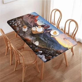 Slate Blue Orange Rectangle Tablecloth, Mountain Range with Creek Art Rectangle Table Cover for Outdoor Picnic Camping Parties Aerial View Fits up 5 Foot Tables