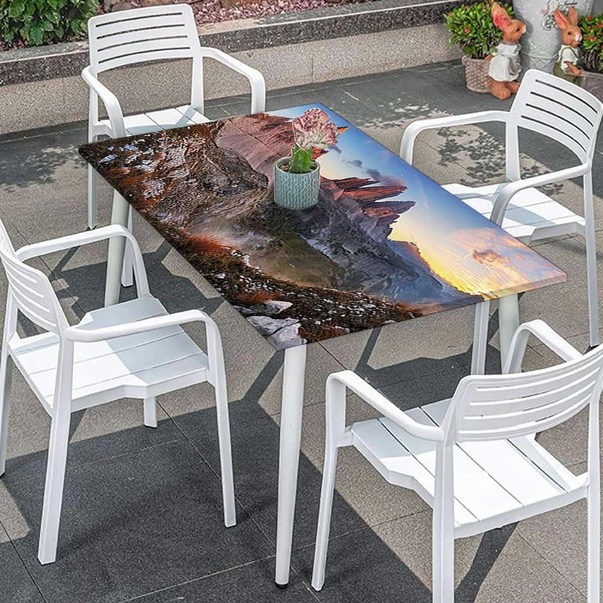 Slate Blue Orange Rectangle Tablecloth, Mountain Range with Creek Art Rectangle Table Cover for Outdoor Picnic Camping Parties Aerial View Fits up 5 Foot Tables