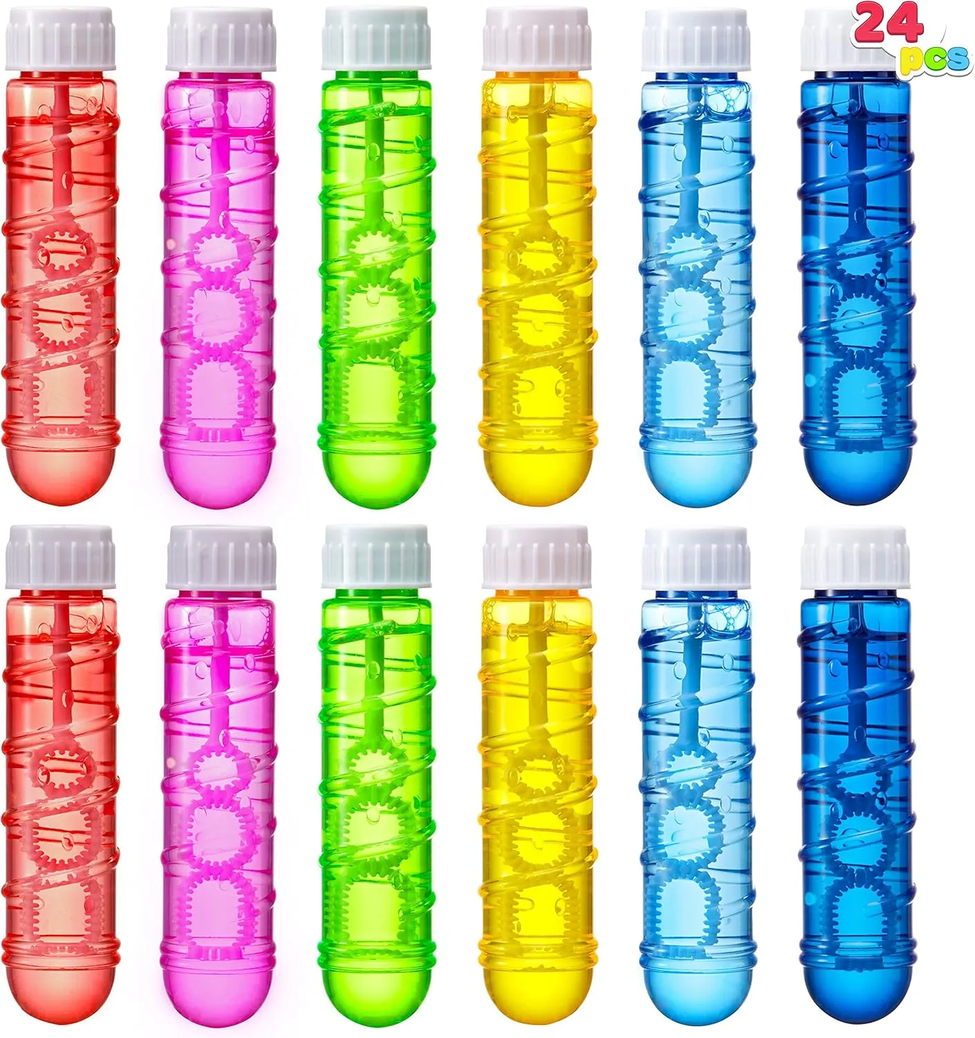 Sloosh 24 Pack 2oz Bubble Liquid Clear Bottle with Wand Set for Kids, Summer Bubble Fun Activity, Easter, and Assortment Party Favors