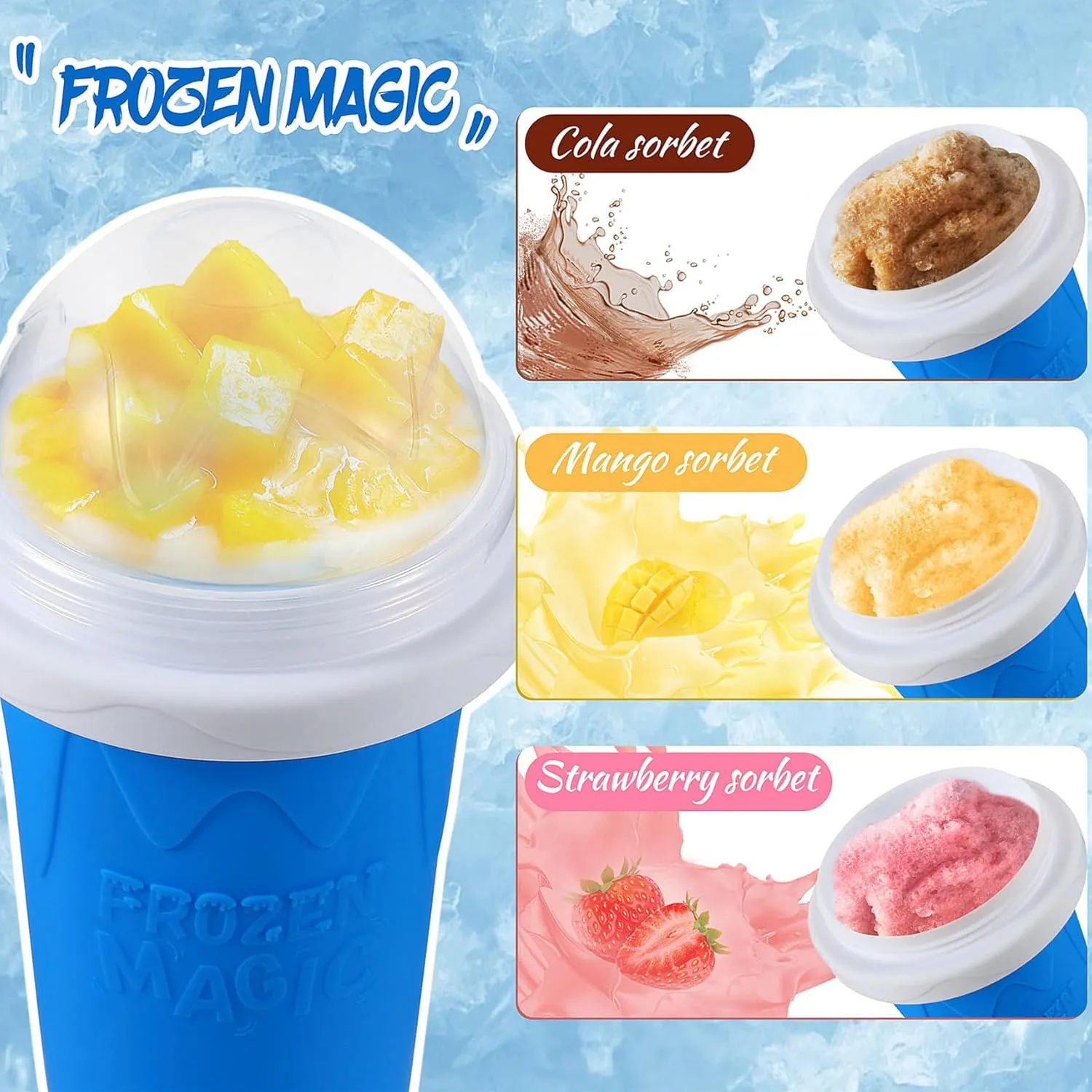 Slushie Cup, 2 Pack Slushy Maker Cup with Lid & Straw for Kids Friends Family, Portable Smoothie Squeeze Cup for Milk, Juices, and Ice Cream Make (Blue Green)