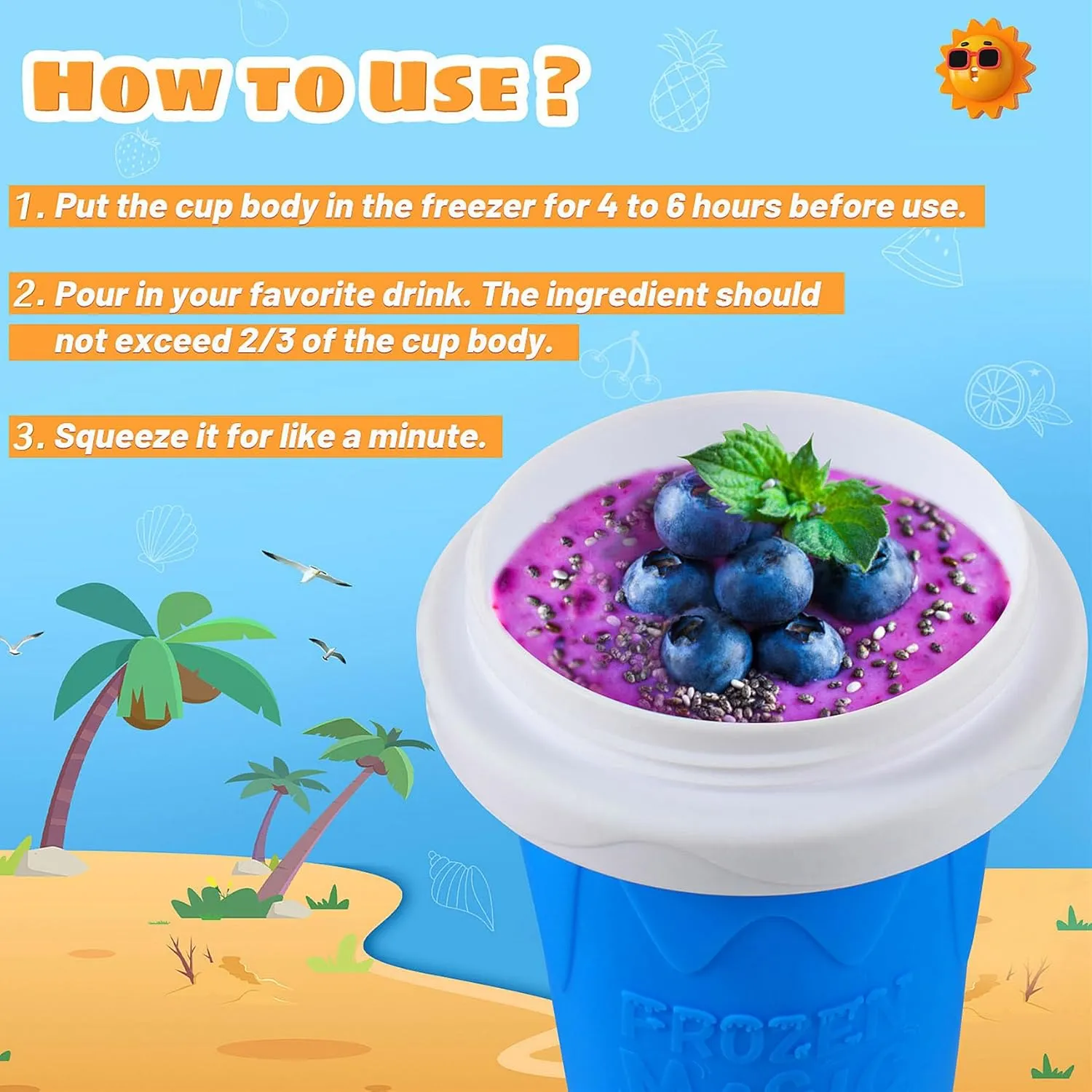 Slushie Cup, 2 Pack Slushy Maker Cup with Lid & Straw for Kids Friends Family, Portable Smoothie Squeeze Cup for Milk, Juices, and Ice Cream Make (Blue Green)