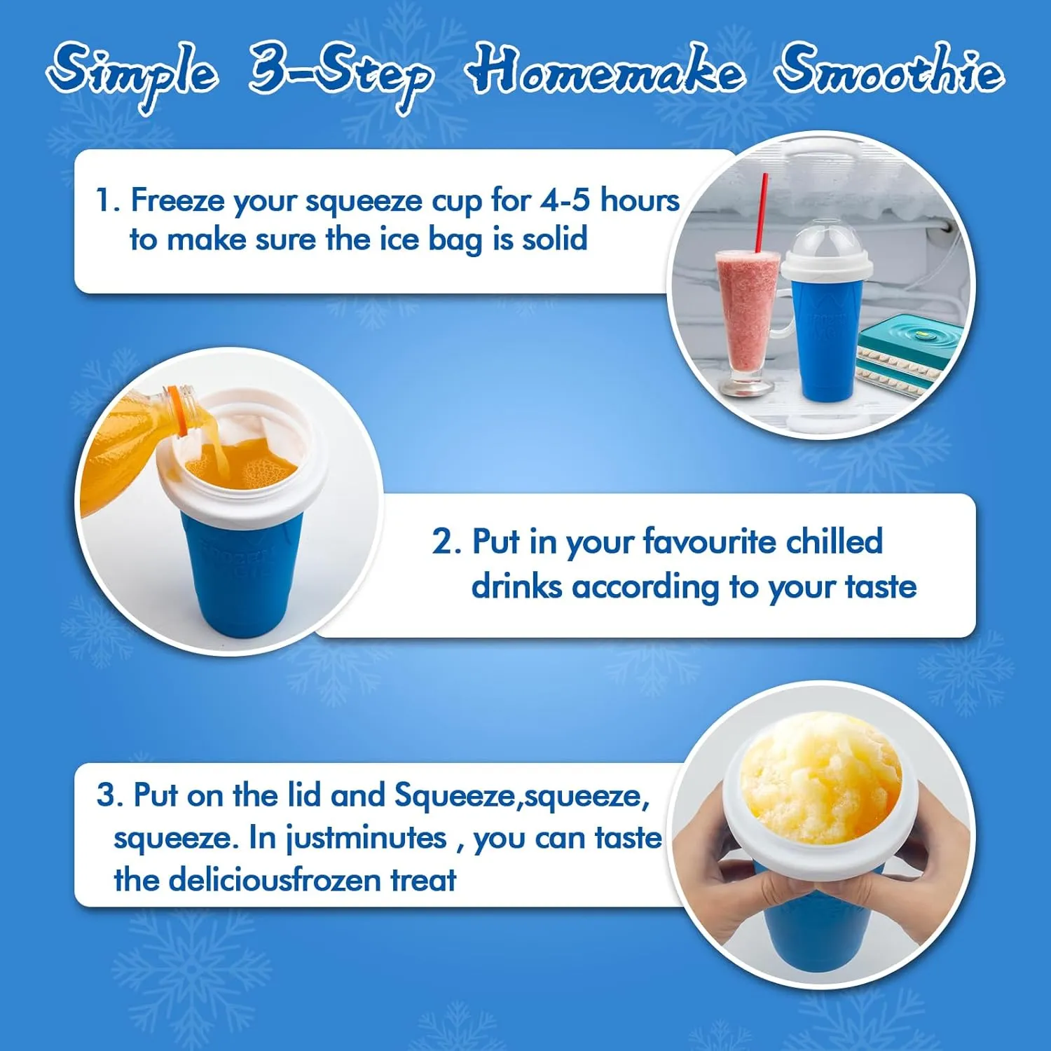 Slushie Maker Cup, DIY Magic Slushy Maker Squeeze Cup for Homemade Milk Shake Ice Cream Maker, Portable Smoothie Squeeze Cup for Juices and Milk, Birthday Gifts for Friends,Family (Blue)