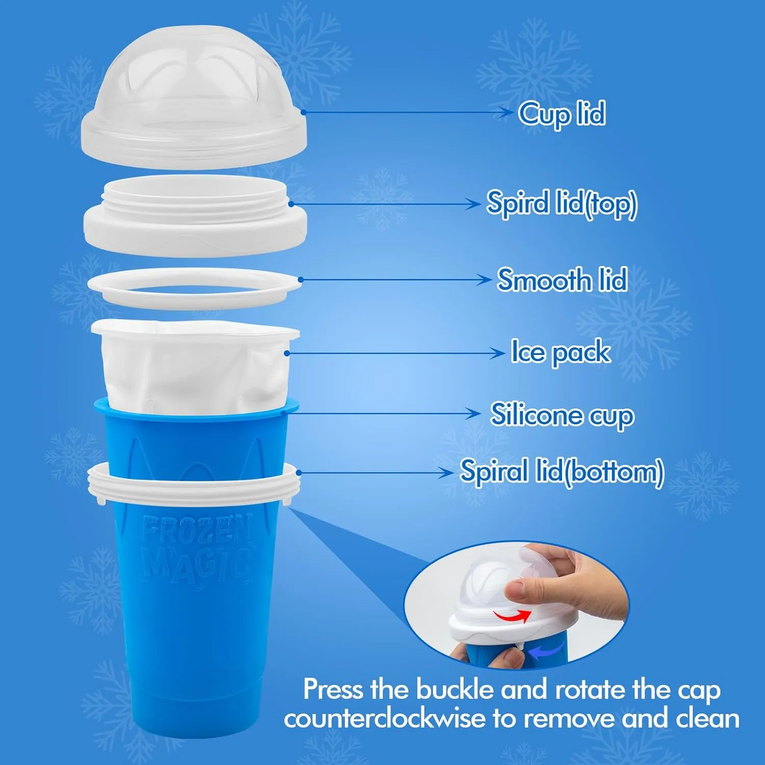 Slushie Maker Cup, DIY Magic Slushy Maker Squeeze Cup for Homemade Milk Shake Ice Cream Maker, Portable Smoothie Squeeze Cup for Juices and Milk, Birthday Gifts for Friends,Family (Blue)