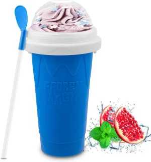 Slushie Maker Cup, DIY Magic Slushy Maker Squeeze Cup for Homemade Milk Shake Ice Cream Maker, Portable Smoothie Squeeze Cup for Juices and Milk, Birthday Gifts for Friends,Family (Blue)