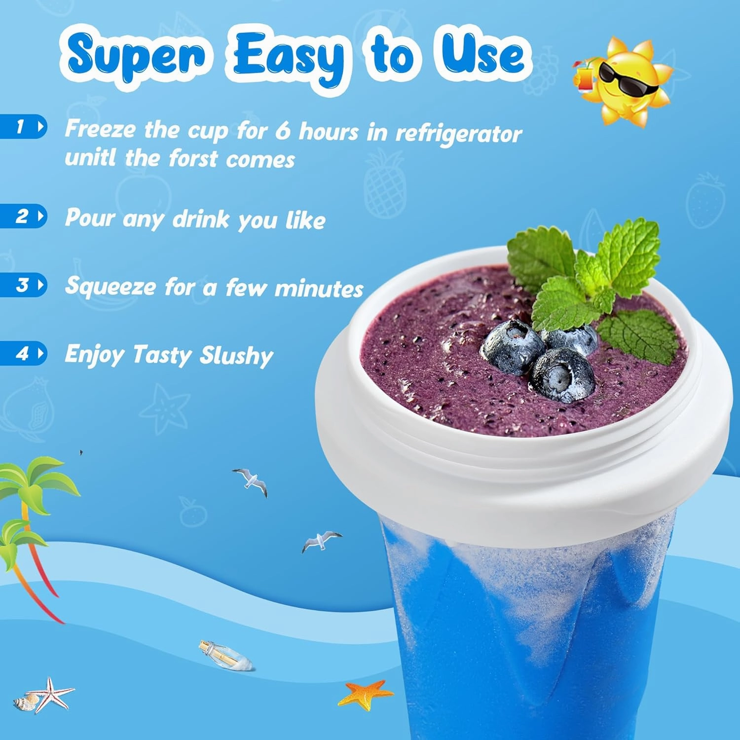 Slushie Maker Cup, DIY Magic Squeeze Slushy Cups, Portable Frozen Smoothies Cups for Juice Milkshake Yogurt Ice Cream Make, Reusable Cooling Cup for Family Friends(Blue)