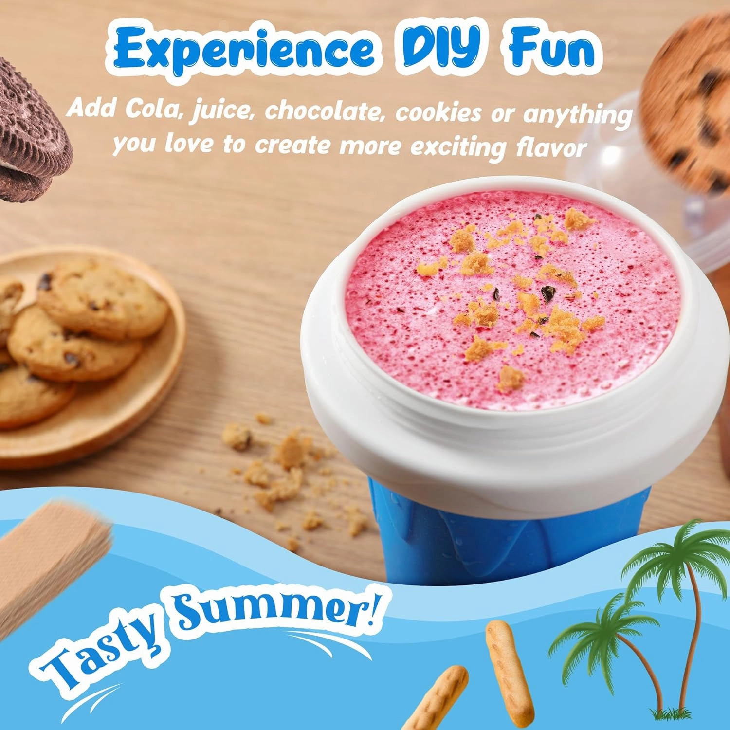 Slushie Maker Cup, DIY Magic Squeeze Slushy Cups, Portable Frozen Smoothies Cups for Juice Milkshake Yogurt Ice Cream Make, Reusable Cooling Cup for Family Friends(Blue)