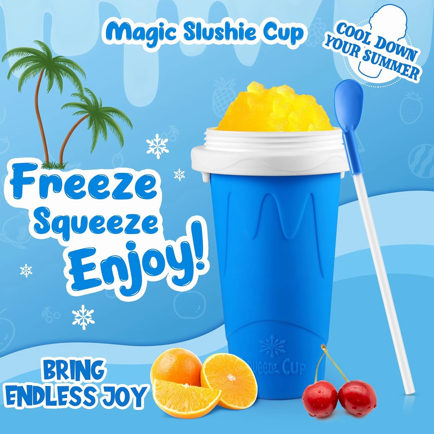 Slushie Maker Cup, DIY Magic Squeeze Slushy Cups, Portable Frozen Smoothies Cups for Juice Milkshake Yogurt Ice Cream Make, Reusable Cooling Cup for Family Friends(Blue)