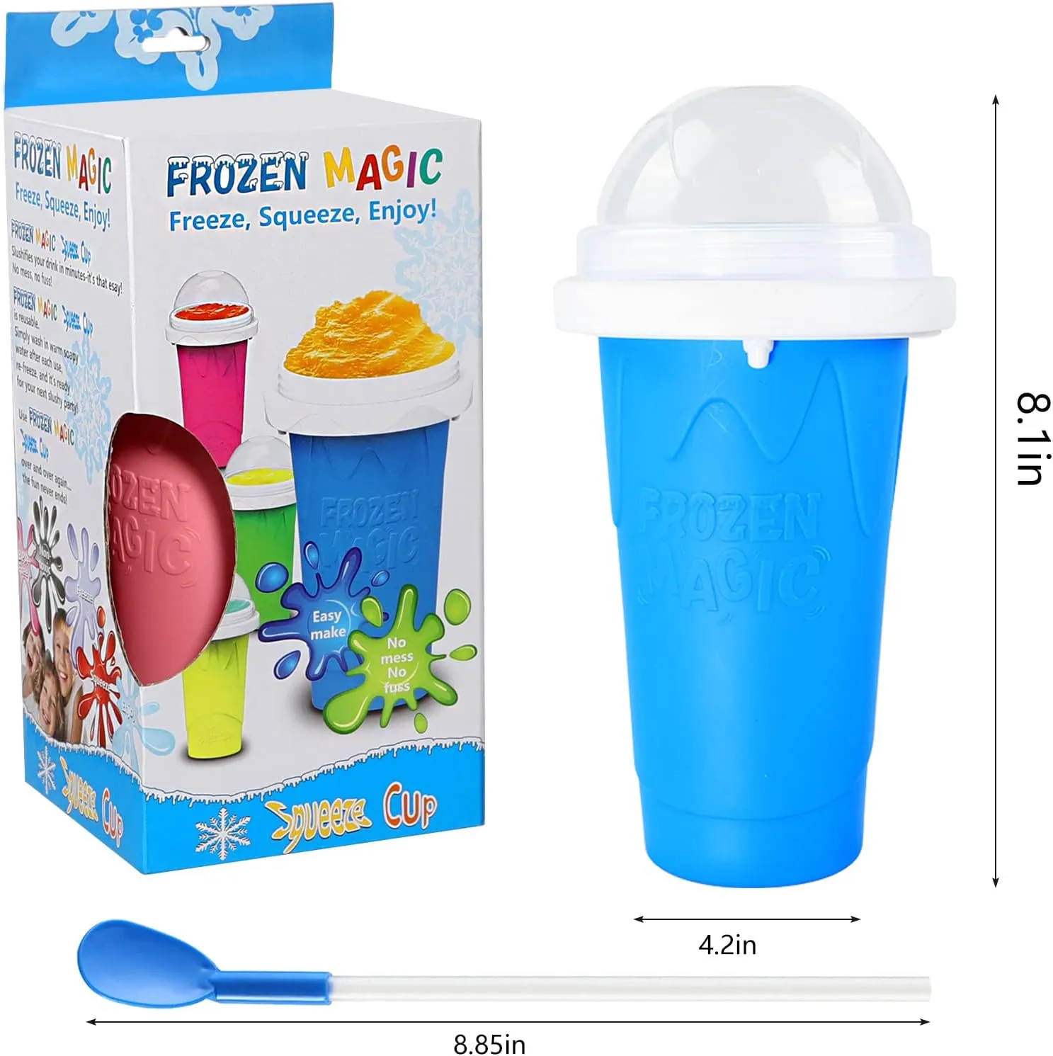 Slushy Cup Slushie Cups,Machine Slushy Maker Cup,Slushie Maker Squeeze Slushy Machines,Frozen Magic Slushy 2 Pack, Ice Cream Maker Cool Stuff for Juices and Drinks (BLUE PINK).