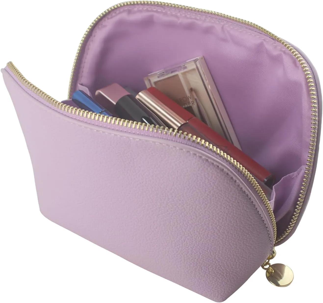 Small Travel Cosmetic Bag Portable Makeup Bag PU Leather Makeup Pouch for Women (PU leather, Purple)