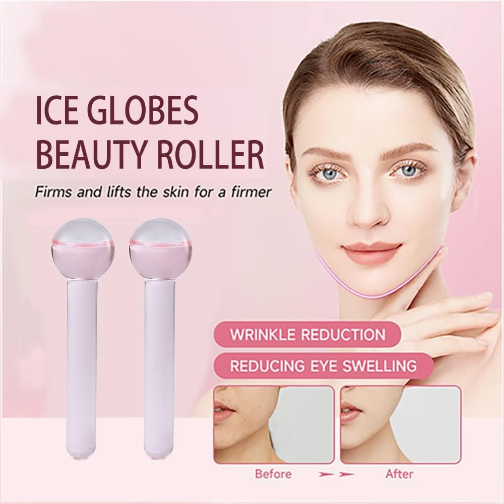 Small Ice Globes for Face 2PCS– for Facials, Skin Tightening & Anti-Aging–Perfect Ice Globes for Reduction of Puffiness & Wrinkles of Face, Neck & Eyes–Pink and Blue (Light Pink)