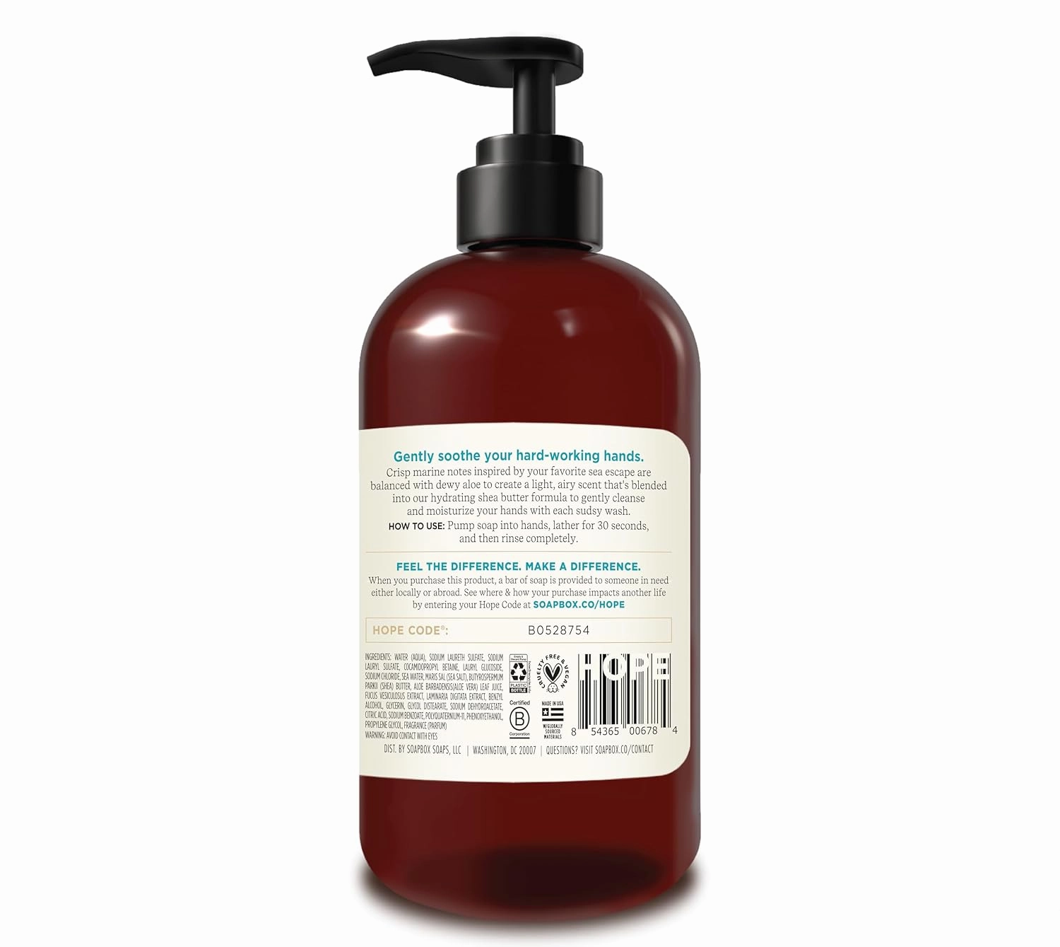 Soapbox Liquid Hand Soap, Sea Minerals & Blue Iris - Gentle & Moisturizing Hand Wash for Kitchen and Bathroom, Vegan & Cruelty Free Scented Hand Soap 12 Ounce Pump Bottles (Pack of 3)
