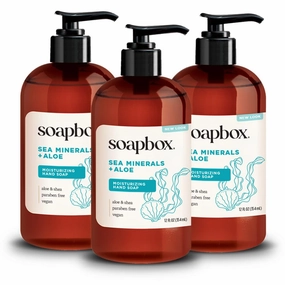 Soapbox Liquid Hand Soap, Sea Minerals & Blue Iris - Gentle & Moisturizing Hand Wash for Kitchen and Bathroom, Vegan & Cruelty Free Scented Hand Soap 12 Ounce Pump Bottles (Pack of 3)