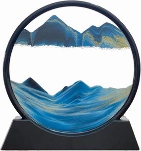 SOFLIY 3D Dynamic Sand Art Liquid Motion, Moving Sand Art Picture Round Glass 3D Deep Sea Sandscape in Motion Display Flowing Sand Frame Relaxing Desktop Home Office Work Decor (7“, Blue)