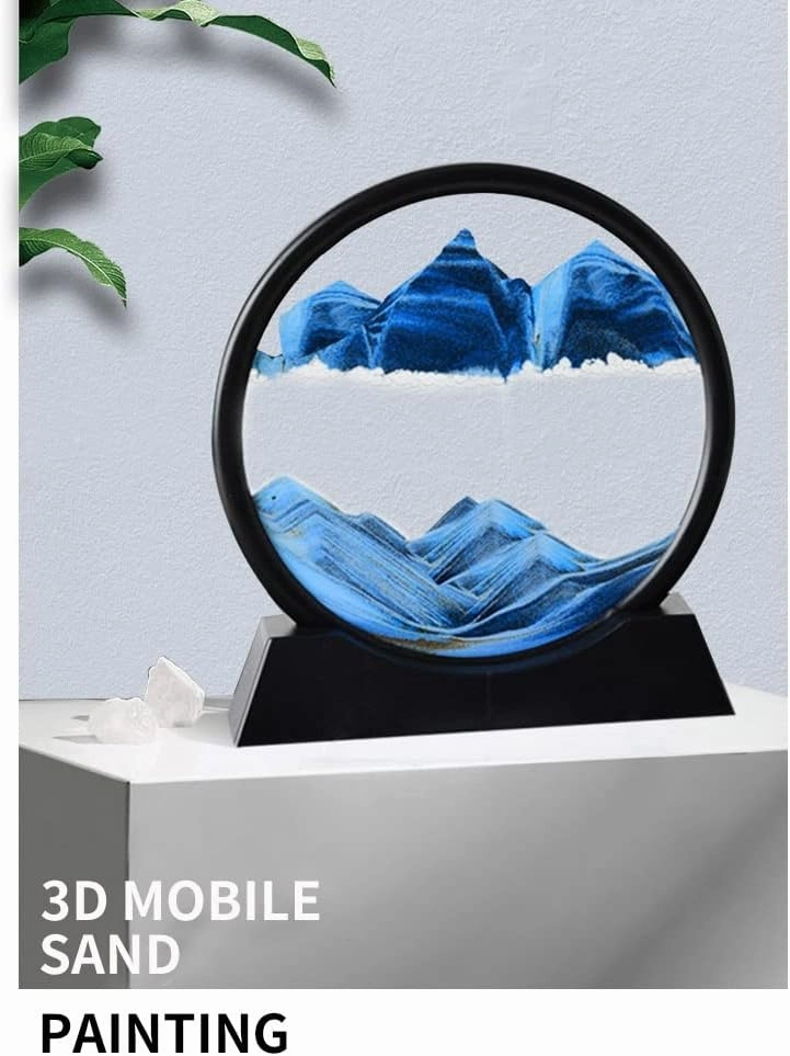 SOFLIY 3D Dynamic Sand Art Liquid Motion, Moving Sand Art Picture Round Glass 3D Deep Sea Sandscape in Motion Display Flowing Sand Frame Relaxing Desktop Home Office Work Decor (7“, Blue)