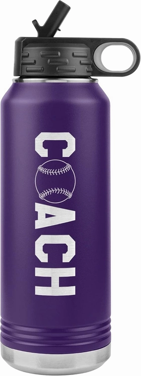 Softball Coach Water Bottle - 32oz Insulated Engraved Stainless Steel Flip Top with Straw Softball Coach Gift Purple