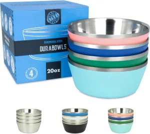Stainless Steel Insulated Bowls for Kids and Adults - Set of 4-20 Oz Double Wall Metal Bowls for Ice Cream, Soup, Cereal, Snack, Rice Dish, Camping (Assorted 2 (Navy, Green, Teal Blue, Coral))