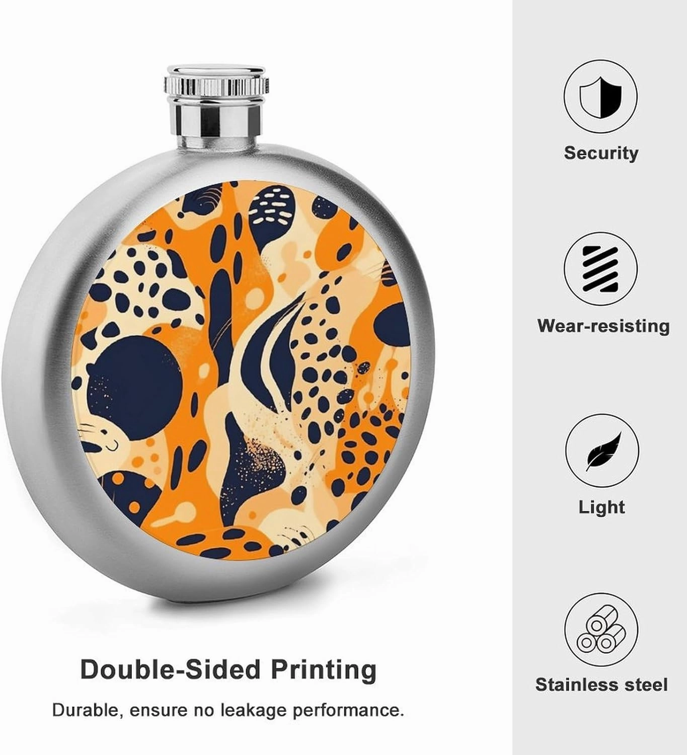 Stainless Steel Flasks for Liquor for Men Women,Orange And Dark Blue Print Round Small Hip Liquor Flask,Portable Cute Funny Wine Whiskey Flask for Gift Camping Outdoor Activitie Wedding Party,5oz