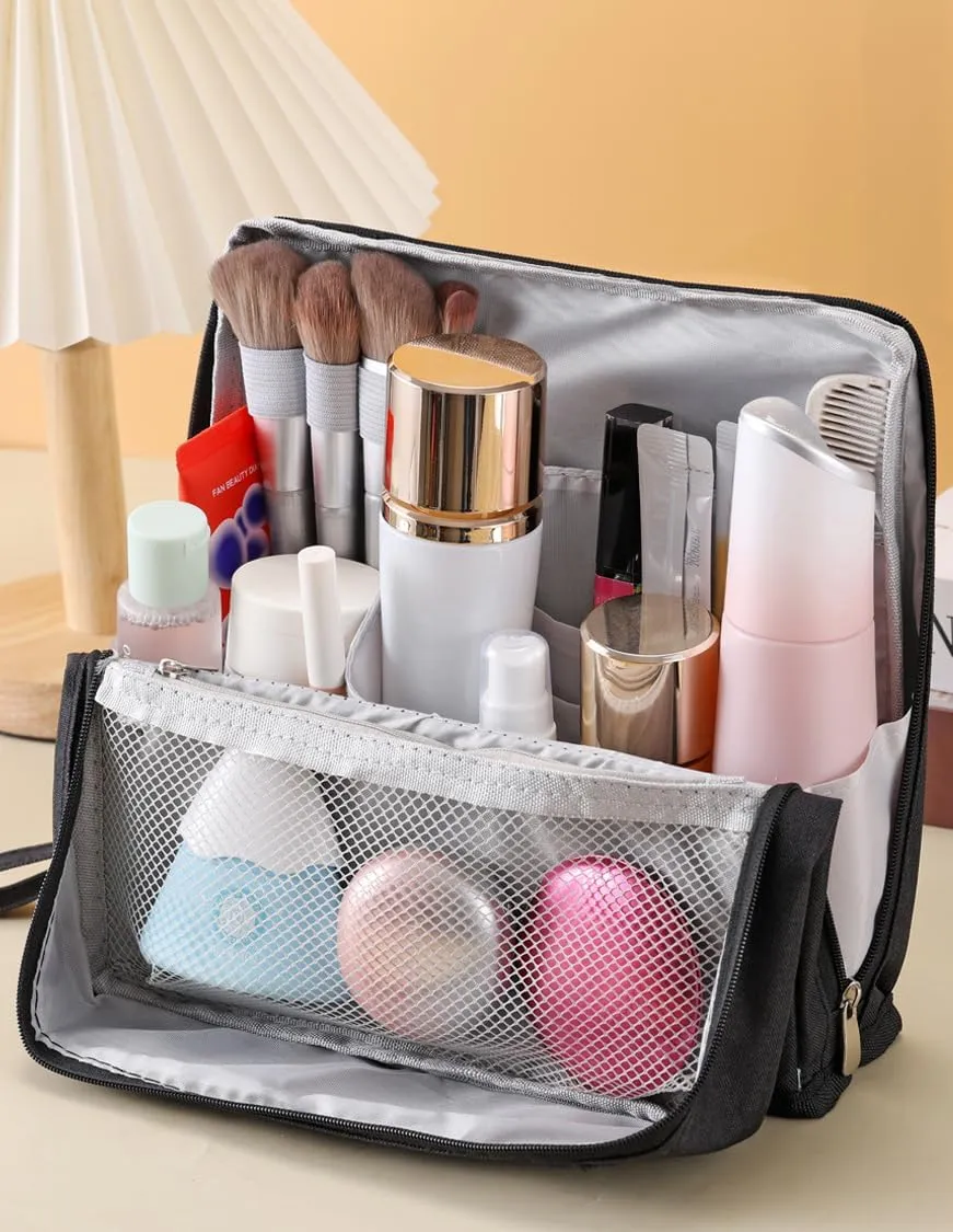 Standing Makeup Bag, Doresty Standing Makeup Bag Portable, Large Capacity, Waterproof with Compartments (Purple)