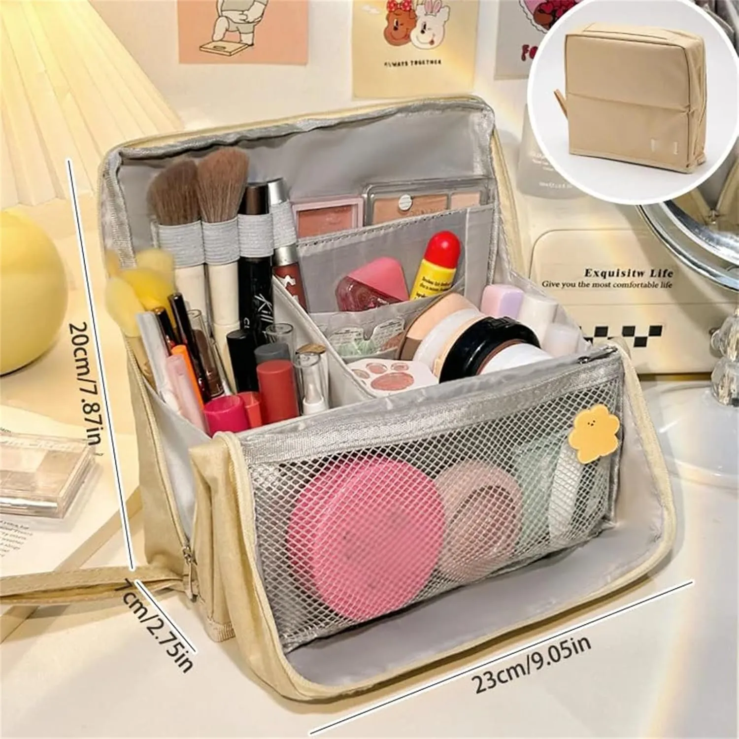 Standing Makeup Bag, Portable, Large Capacity, Doresty Stand up Makeup Bag, Vertical Large Opening Waterproof Multifunctional Make up Bags with Compartments, Travel-Friendly (Blue)