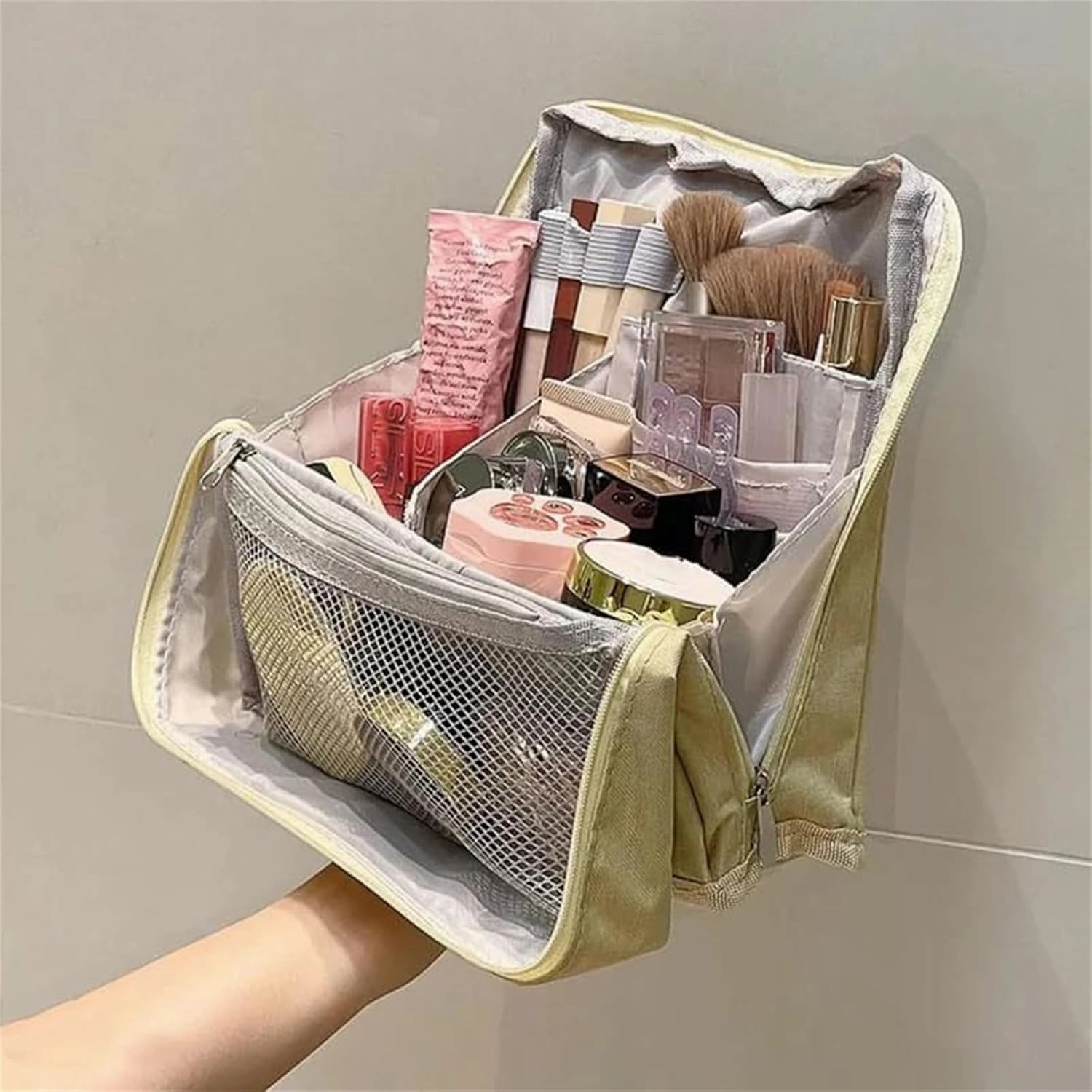 Standing Makeup Bag, Portable, Large Capacity, Doresty Stand up Makeup Bag, Vertical Large Opening Waterproof Multifunctional Make up Bags with Compartments, Travel-Friendly (Purple)