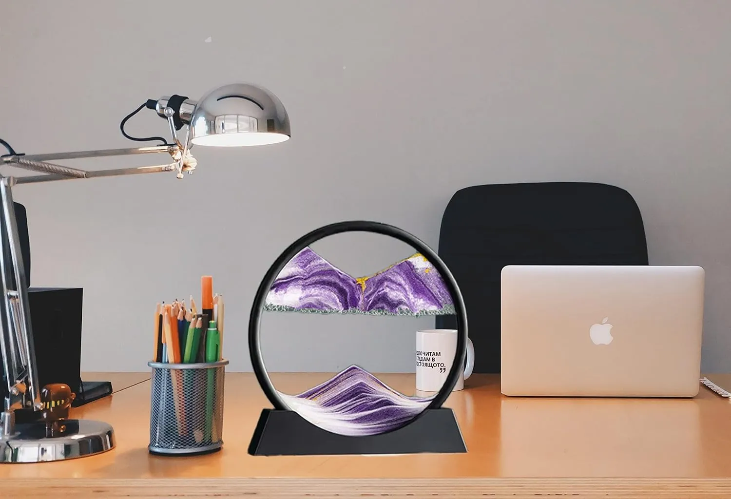 STÄYREN Moving Sand Art Picture Round 3D Hourglass Deep Sea Sandscape in Motion Dynamic Sand Art Liquid Motion Desktop Home Office Decor (Purple, 12 inch)