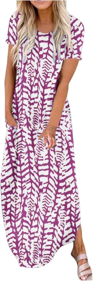 Summer Dresses for Women Boho Floral Gradient Vacation Beach Long Dress Casual Flowy Maxi Sundress with Pockets