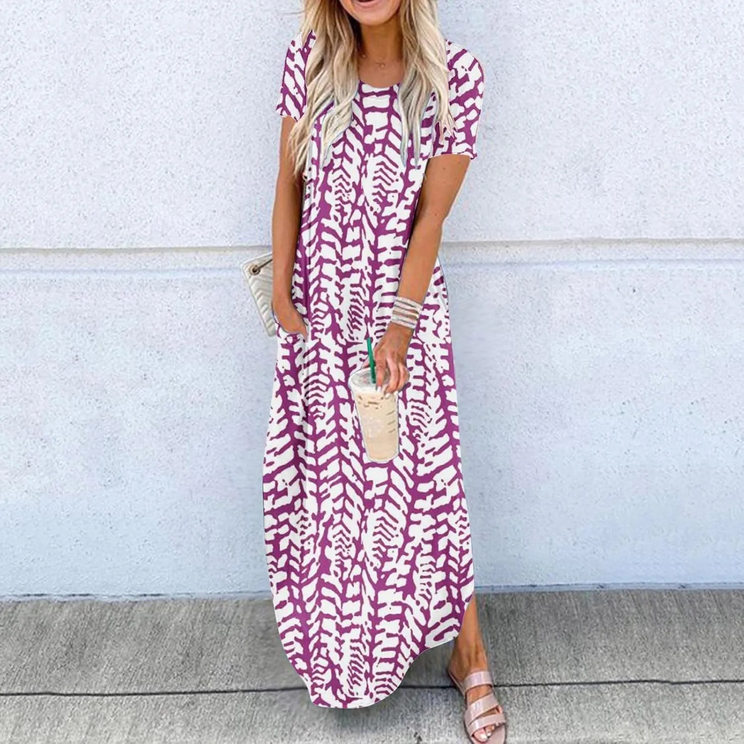 Summer Dresses for Women Boho Floral Gradient Vacation Beach Long Dress Casual Flowy Maxi Sundress with Pockets