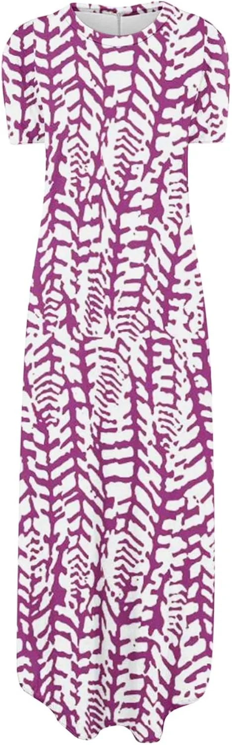 Summer Dresses for Women Boho Floral Gradient Vacation Beach Long Dress Casual Flowy Maxi Sundress with Pockets