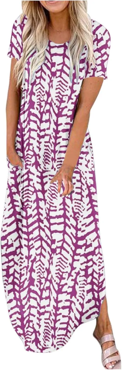 Summer Dresses for Women Boho Floral Gradient Vacation Beach Long Dress Casual Flowy Maxi Sundress with Pockets