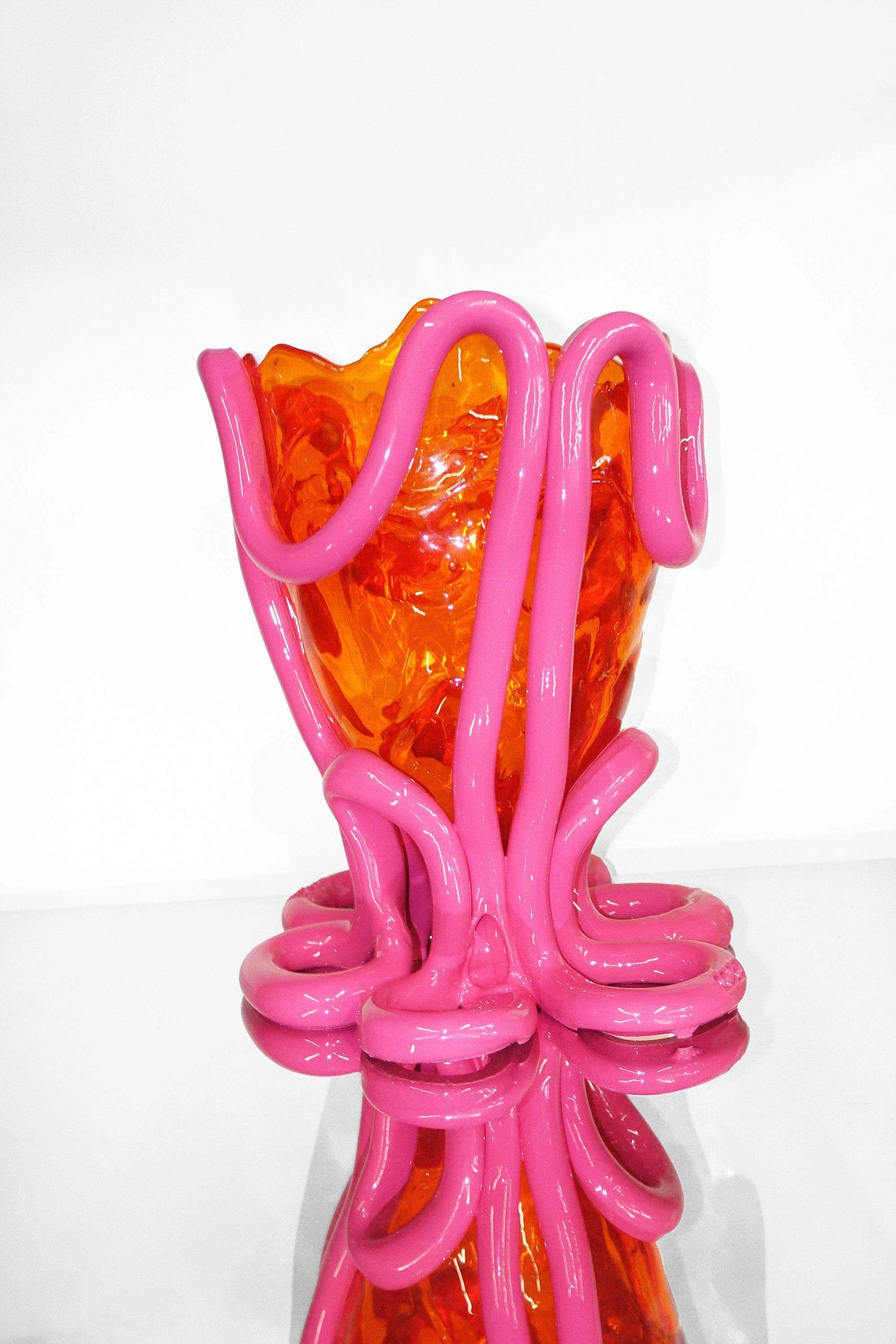 Summer Vase in Clear Orange & Matte Fuchsia - Medium