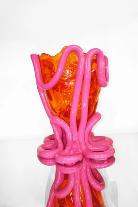 Summer Vase in Clear Orange & Matte Fuchsia - Medium