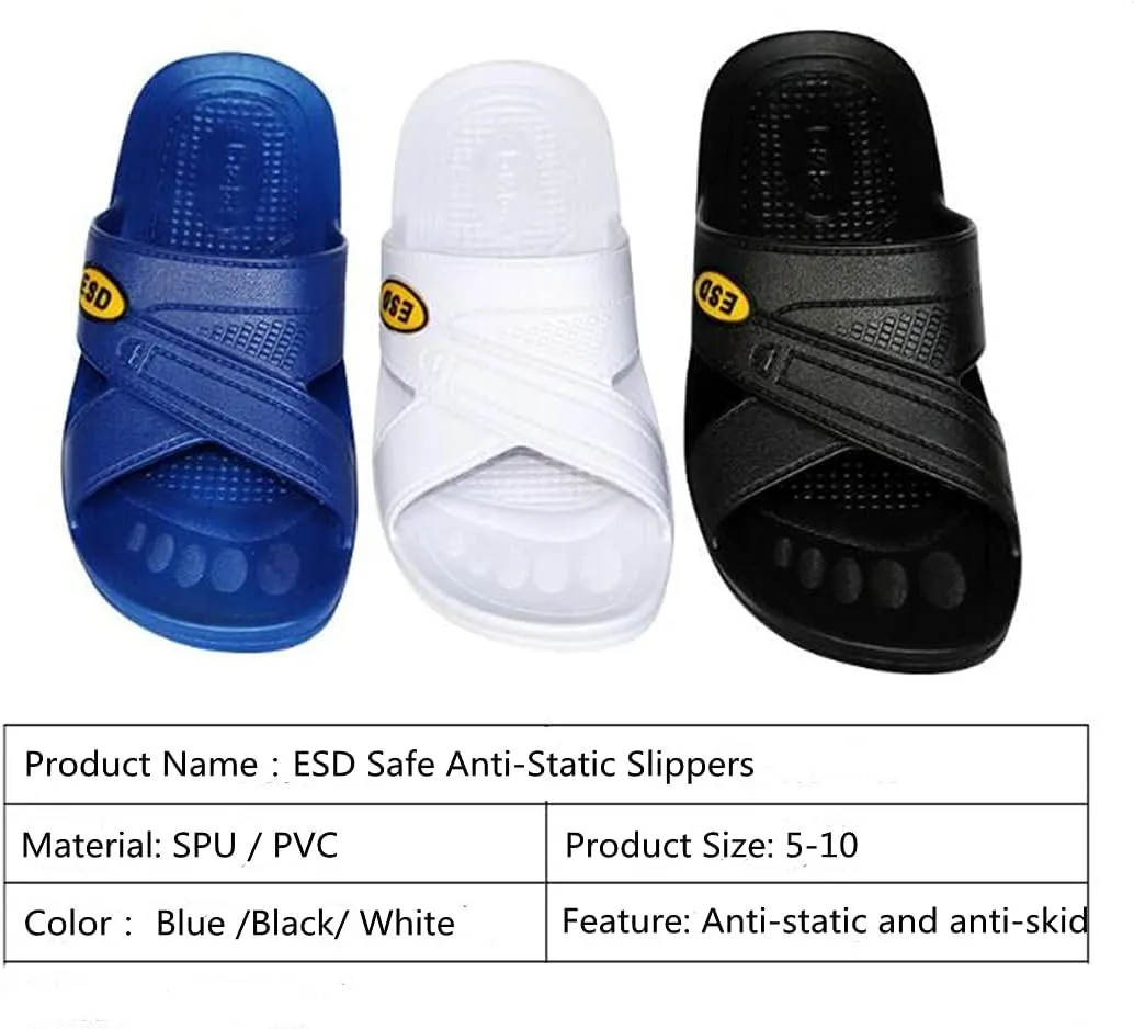 Sunday 7 ESD Safe Slippers,Suitable for Clean Room and Lab Offices,Breathable and Deodorant Anti-Static Anti-Skid,Quick Drying,Industrial Home Dual-use For men And Women (6, Black)