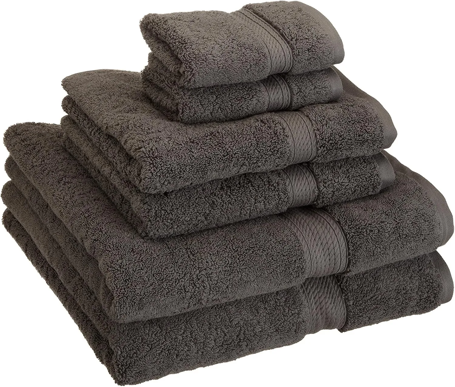 Superior Egyptian Cotton Pile 6 Piece Towel Set, Includes 2 Bath, 2 Hand, 2 Face Towels/Washcloths, Ultra Soft Luxury Towels, Thick Plush Essentials, Guest Bath, Spa, Hotel Bathroom, Charcoal