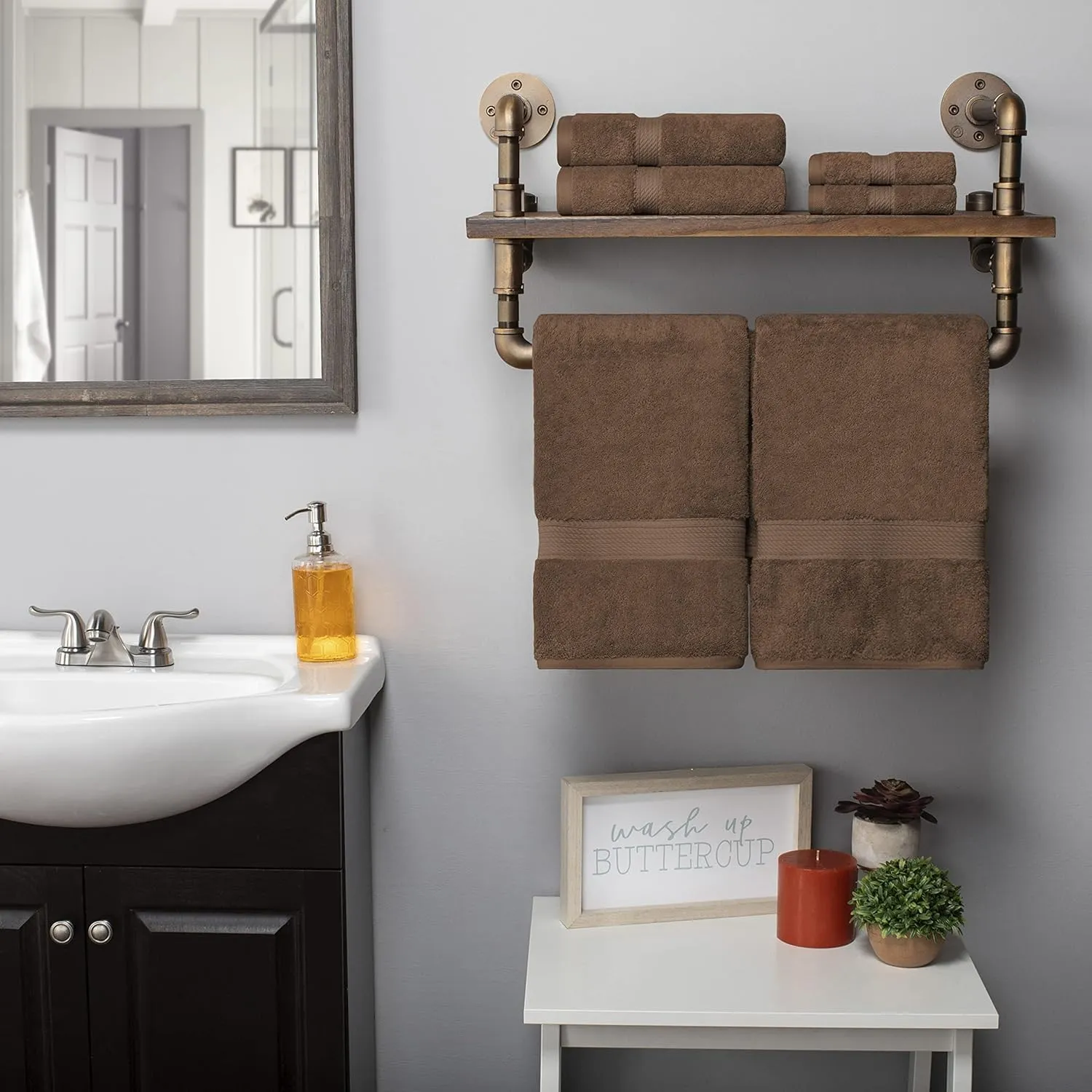 Superior Egyptian Cotton Pile 6 Piece Towel Set, Includes 2 Bath, 2 Hand, 2 Face Towels/Washcloths, Ultra Soft Luxury Towels, Thick Plush Essentials, Guest Bath, Spa, Hotel Bathroom, Chocolate
