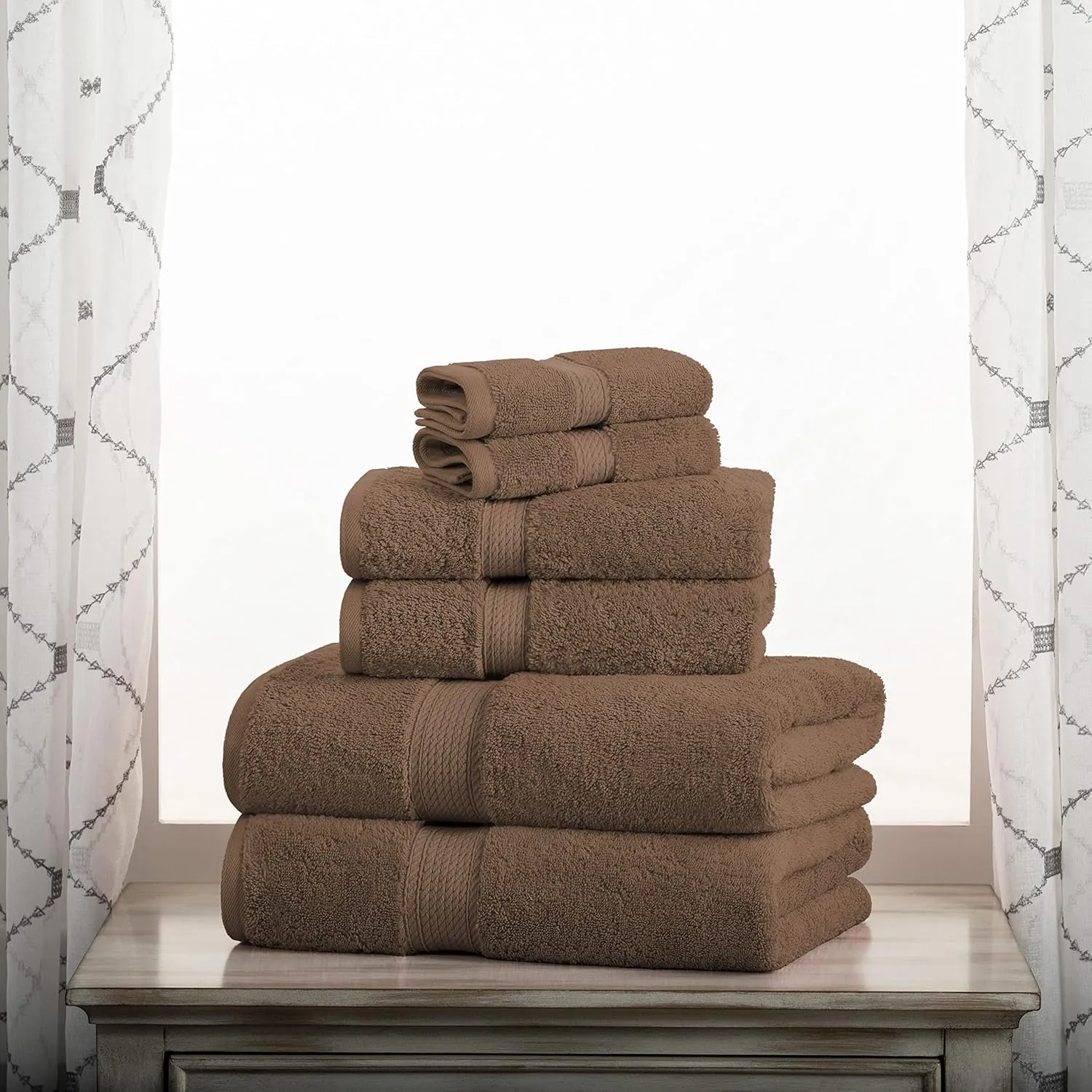 Superior Egyptian Cotton Pile 6 Piece Towel Set, Includes 2 Bath, 2 Hand, 2 Face Towels/Washcloths, Ultra Soft Luxury Towels, Thick Plush Essentials, Guest Bath, Spa, Hotel Bathroom, Chocolate