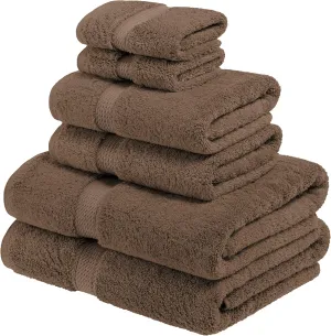 Superior Egyptian Cotton Pile 6 Piece Towel Set, Includes 2 Bath, 2 Hand, 2 Face Towels/Washcloths, Ultra Soft Luxury Towels, Thick Plush Essentials, Guest Bath, Spa, Hotel Bathroom, Chocolate