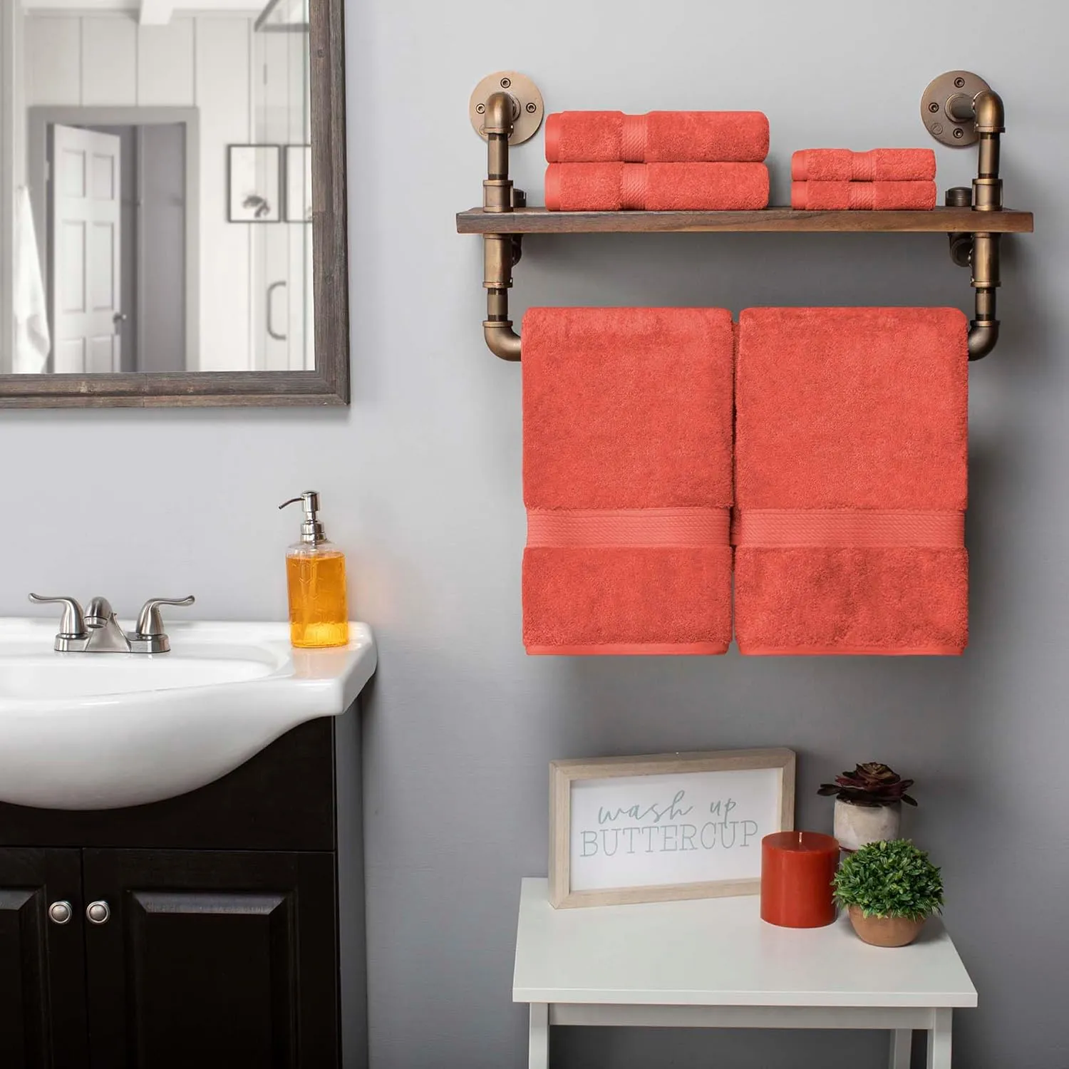 Superior Egyptian Cotton Pile 6 Piece Towel Set, Includes 2 Bath, 2 Hand, 2 Face Towels/Washcloths, Ultra Soft Luxury Towels, Thick Plush Essentials, Guest Bath, Spa, Hotel Bathroom, Coral