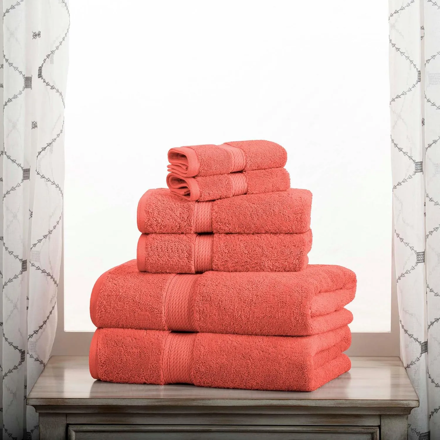 Superior Egyptian Cotton Pile 6 Piece Towel Set, Includes 2 Bath, 2 Hand, 2 Face Towels/Washcloths, Ultra Soft Luxury Towels, Thick Plush Essentials, Guest Bath, Spa, Hotel Bathroom, Coral