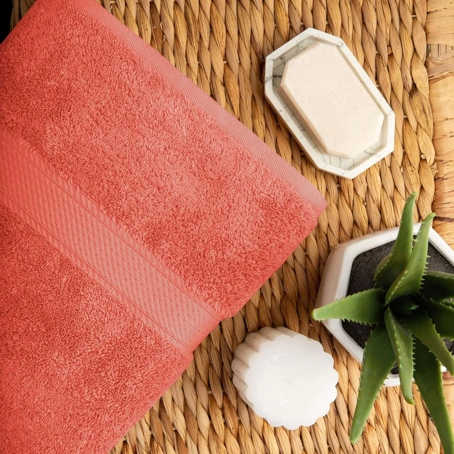 Superior Egyptian Cotton Pile 6 Piece Towel Set, Includes 2 Bath, 2 Hand, 2 Face Towels/Washcloths, Ultra Soft Luxury Towels, Thick Plush Essentials, Guest Bath, Spa, Hotel Bathroom, Coral