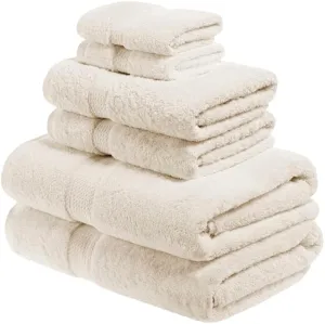 Superior Egyptian Cotton Pile 6 Piece Towel Set, Includes 2 Bath, 2 Hand, 2 Face Towels/Washcloths, Ultra Soft Luxury Towels, Thick Plush Essentials, Guest Bath, Spa, Hotel Bathroom, Cream