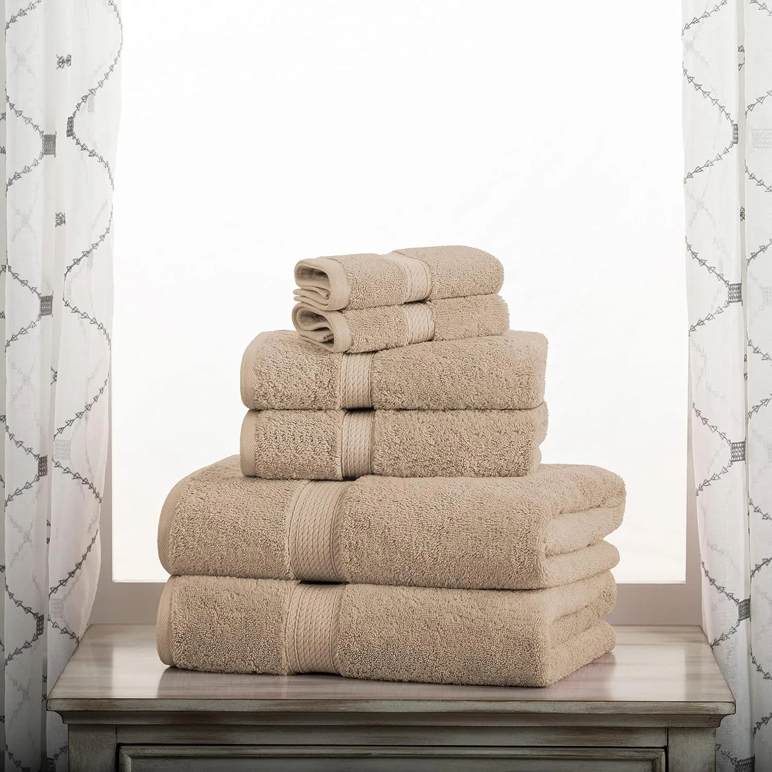 Superior Egyptian Cotton Pile 6 Piece Towel Set, Includes 2 Bath, 2 Hand, 2 Face Towels/Washcloths, Ultra Soft Luxury Towels, Thick Plush Essentials, Guest Bath, Spa, Hotel Bathroom, Latte