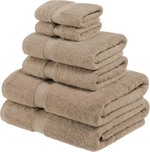 Superior Egyptian Cotton Pile 6 Piece Towel Set, Includes 2 Bath, 2 Hand, 2 Face Towels/Washcloths, Ultra Soft Luxury Towels, Thick Plush Essentials, Guest Bath, Spa, Hotel Bathroom, Latte