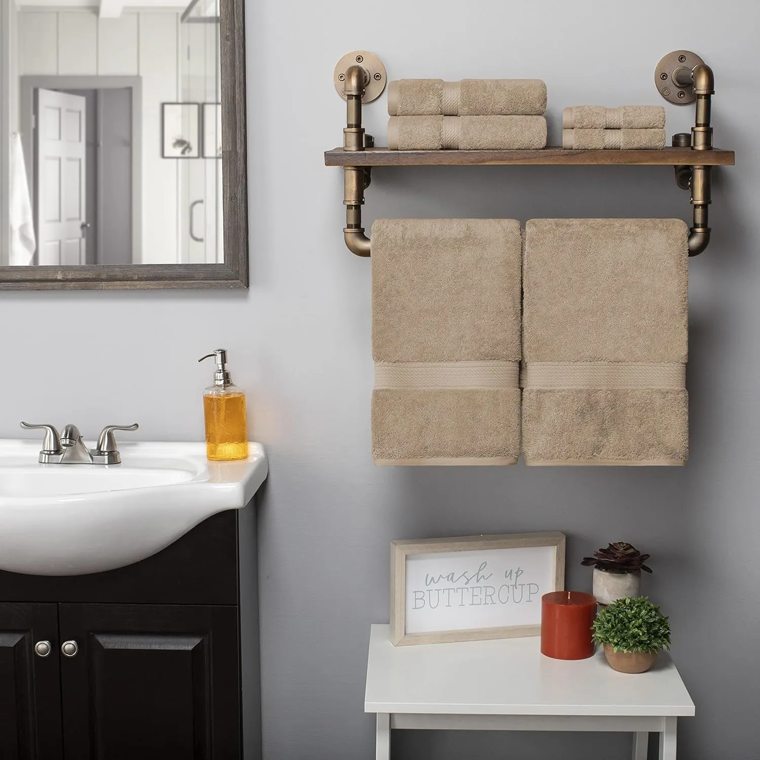 Superior Egyptian Cotton Pile 6 Piece Towel Set, Includes 2 Bath, 2 Hand, 2 Face Towels/Washcloths, Ultra Soft Luxury Towels, Thick Plush Essentials, Guest Bath, Spa, Hotel Bathroom, Latte